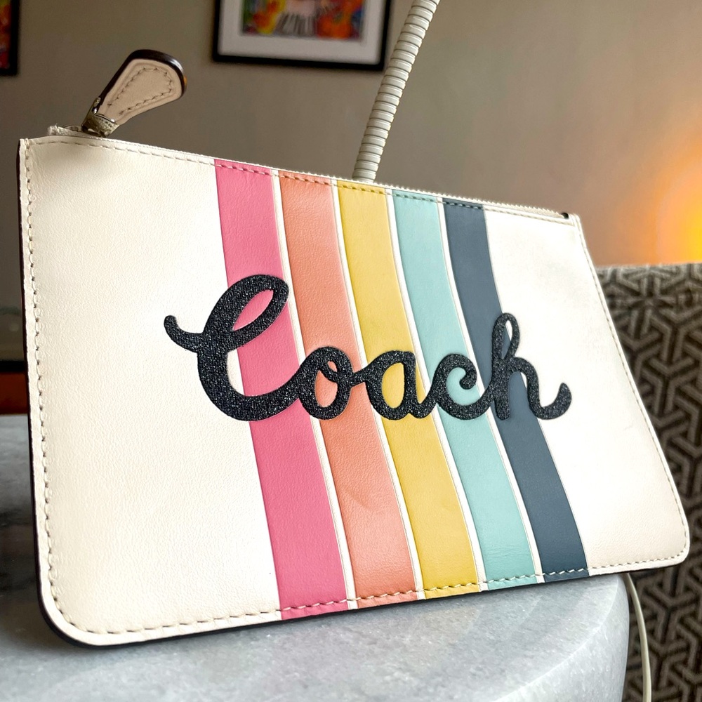Coach multicolor stripe zipper pouch